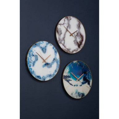 Orsina Celina Blue Abstract Wall Clock – Modern Gold Frame Glass Art