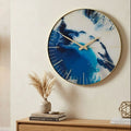 Orsina Celina Blue Abstract Wall Clock – Modern Gold Frame Glass Art