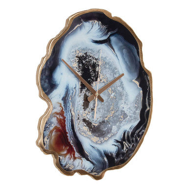 Orsina Celina Agate Effect Wall Clock – Multicolour Glass & Gold