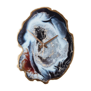 Orsina Celina Agate Effect Wall Clock – Multicolour Glass & Gold