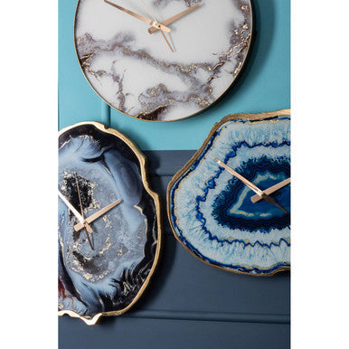 Orsina Celina Agate Effect Wall Clock – Multicolour Glass & Gold