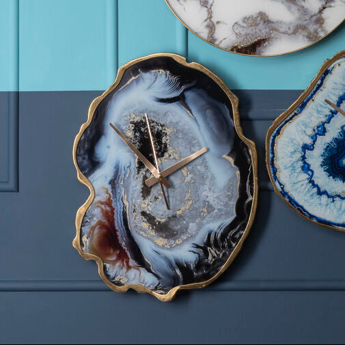 Orsina Celina Agate Effect Wall Clock – Multicolour Glass & Gold