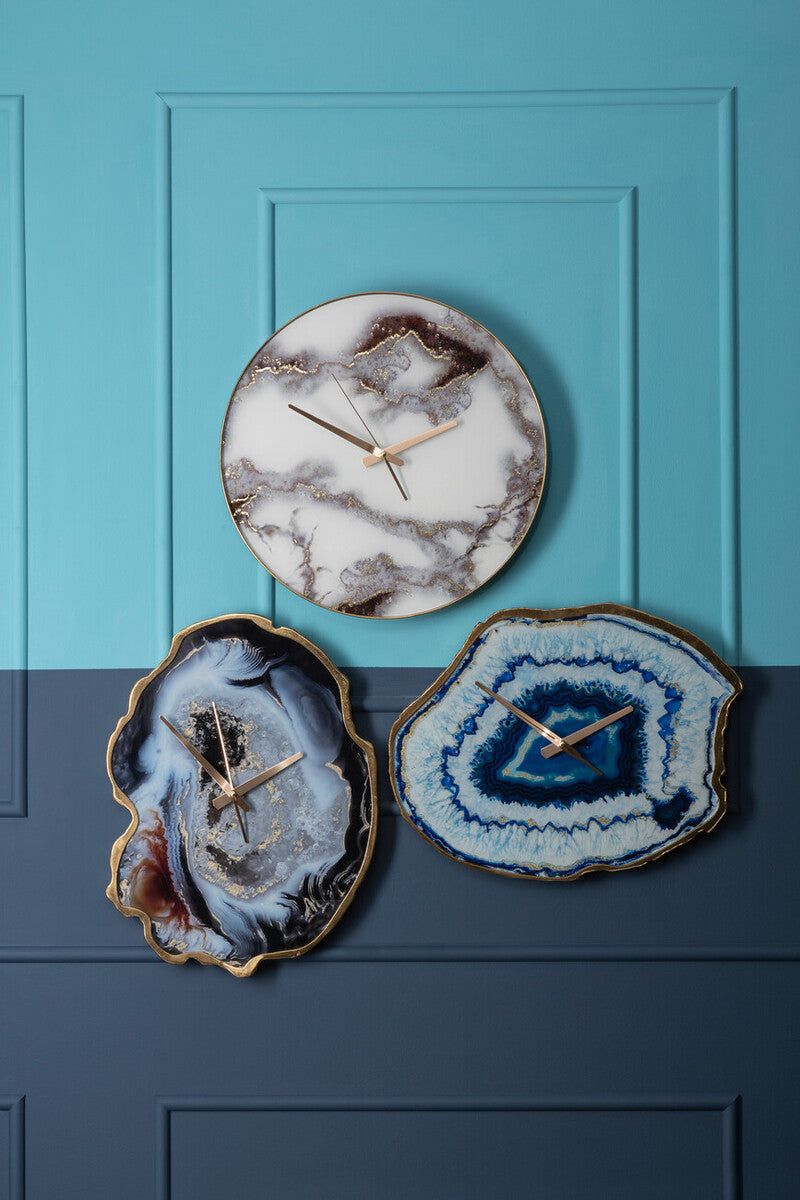 Orsina Celina Agate Effect Wall Clock – Multicolour Glass & Gold