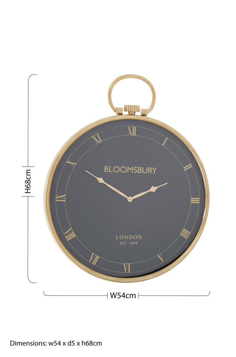 Orsina Mateo Large Wall Clock – Black and Gold Pocket Watch Design