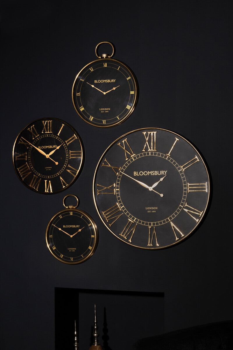 Orsina Mateo Large Wall Clock – Black and Gold Pocket Watch Design