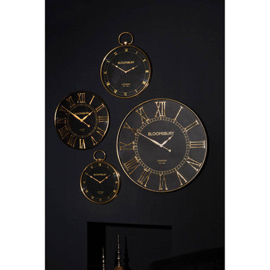Orsina Mateo Pocket Watch Wall Clock – Small Black and Gold Vintage