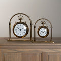 Orsina Hampstead Small Round Mantel Clock – Brass Vintage Table Decor