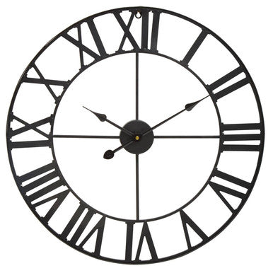 Orsina Genova Black Metal Wall Clock – Modern Roman Numeral Timepiece