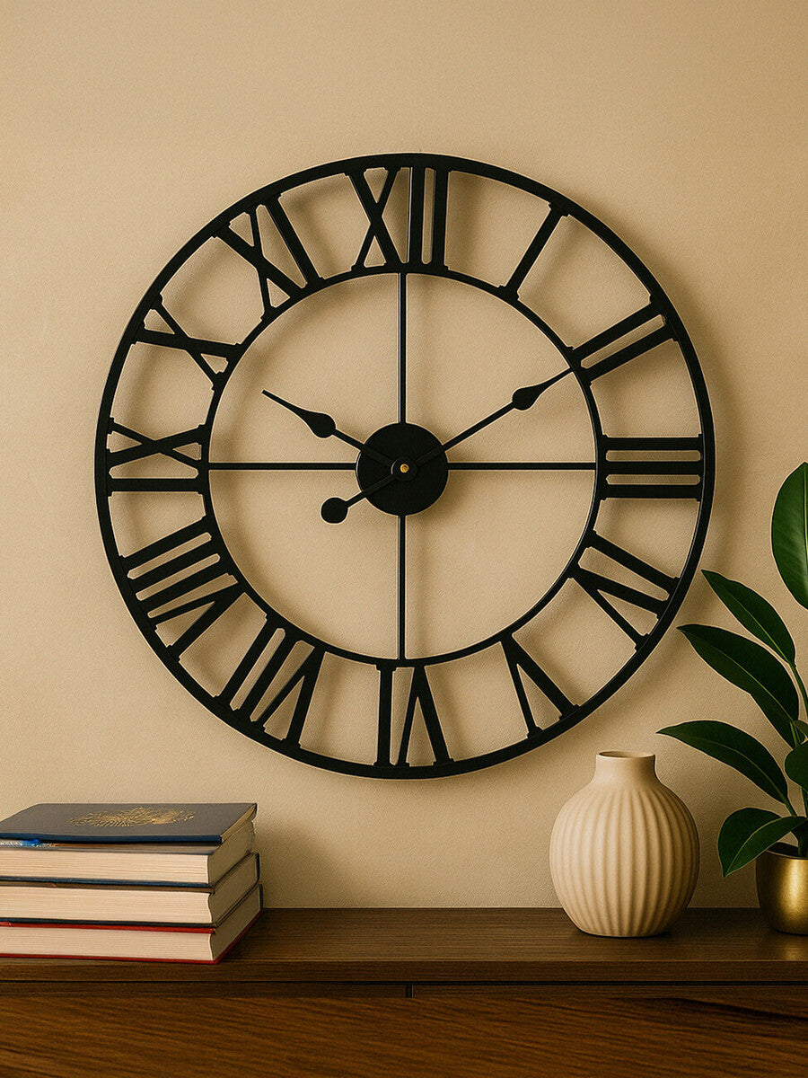 Orsina Genova Black Metal Wall Clock – Modern Roman Numeral Timepiece