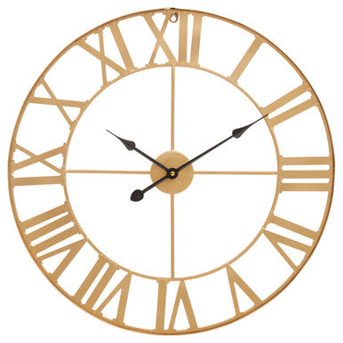 Orsina Genova Large Gold Metal Wall Clock | Modern Roman Numeral Decor