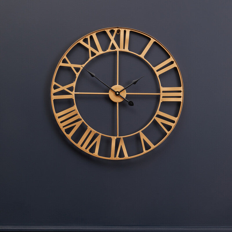 Orsina Genova Large Gold Metal Wall Clock | Modern Roman Numeral Decor