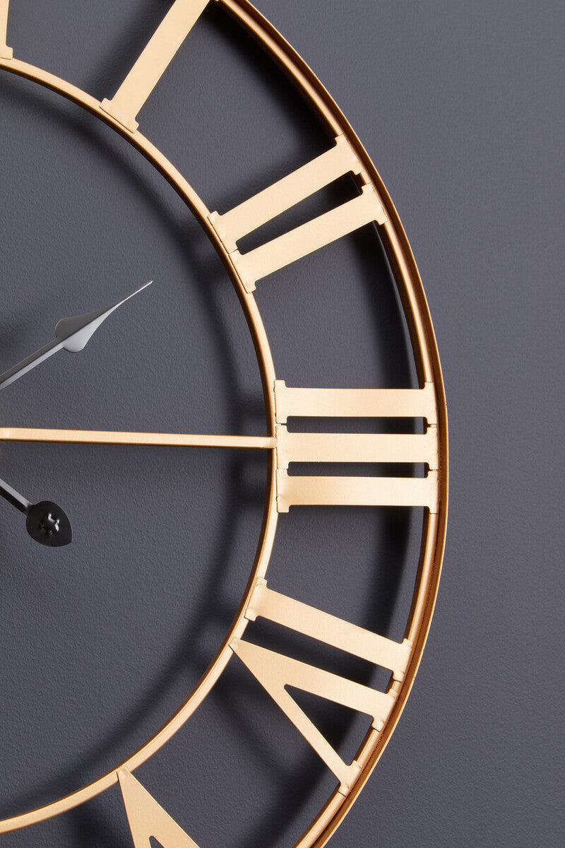 Orsina Genova Large Gold Metal Wall Clock | Modern Roman Numeral Decor