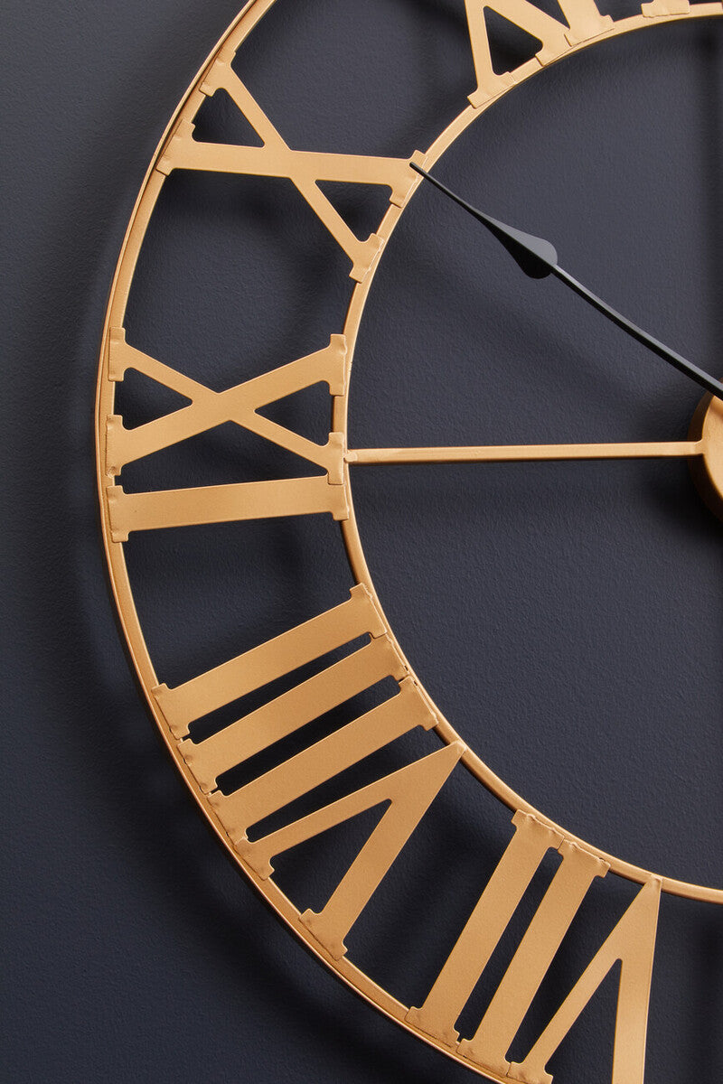 Orsina Genova Large Gold Metal Wall Clock | Modern Roman Numeral Decor