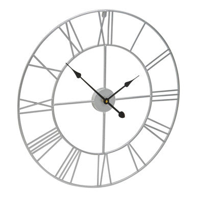 Orsina Genova Silver Metal Roman Numeral Wall Clock – 40cm Modern Decor