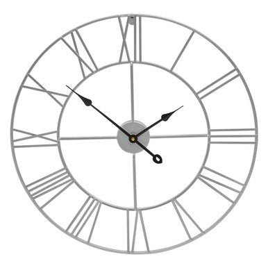 Orsina Genova Silver Metal Roman Numeral Wall Clock – 40cm Modern Decor