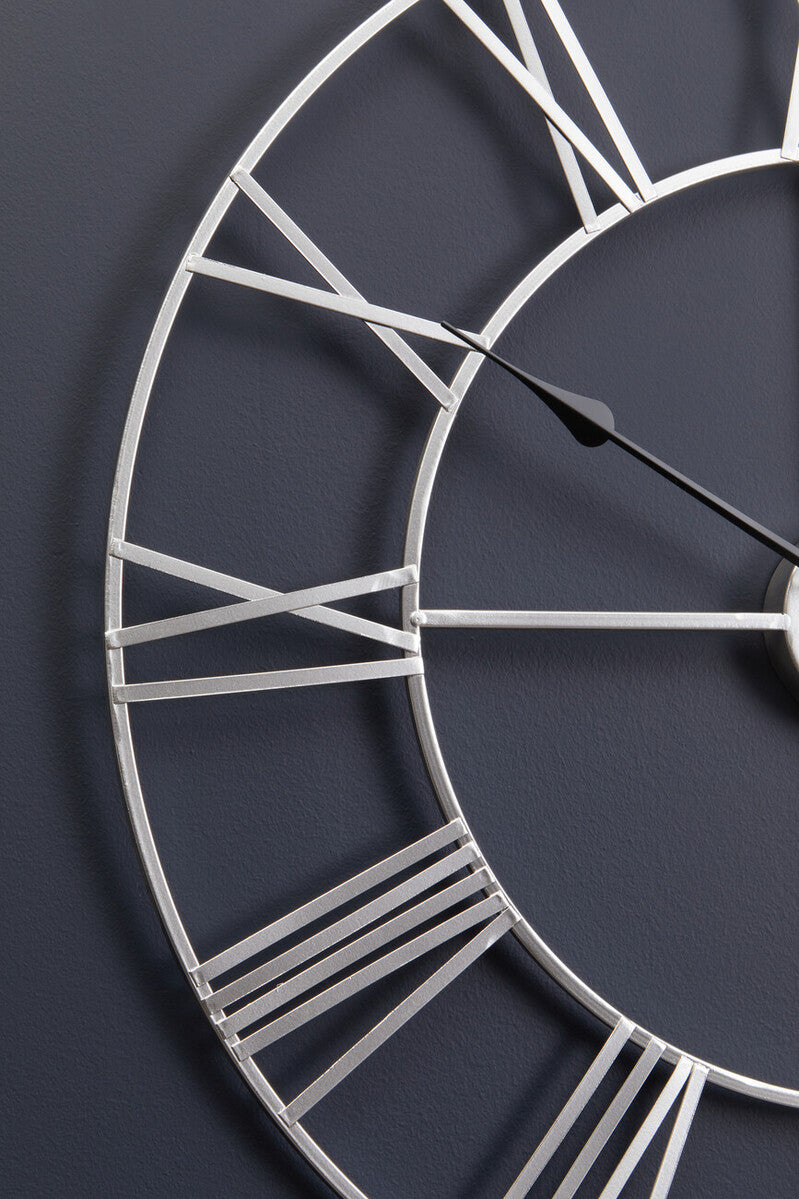 Orsina Genova Silver Metal Roman Numeral Wall Clock – 40cm Modern Decor