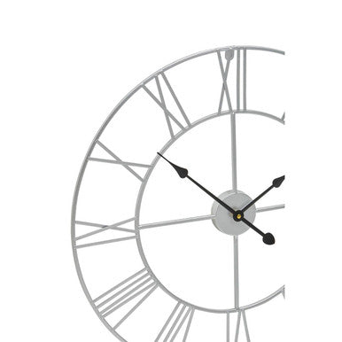 Orsina Genova Silver Metal Roman Numeral Wall Clock – 40cm Modern Decor
