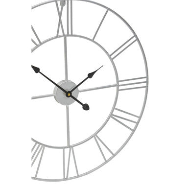 Orsina Genova Silver Metal Roman Numeral Wall Clock – 40cm Modern Decor