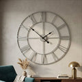Orsina Genova Silver Metal Roman Numeral Wall Clock – 40cm Modern Decor