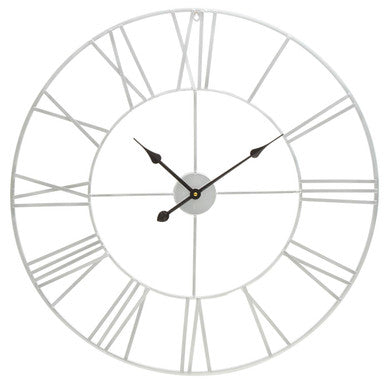 Orsina Genova Silver Metal Roman Numeral Wall Clock – Oversized 80cm