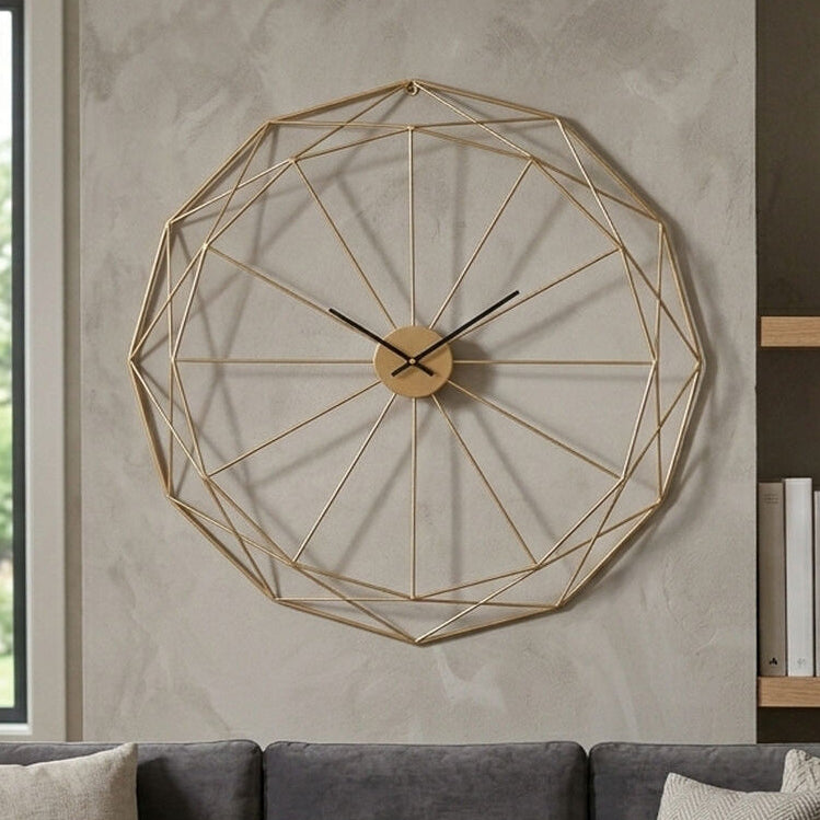 Orsina Genova Geometric Gold Metal Wall Clock – Modern Minimalist Decor