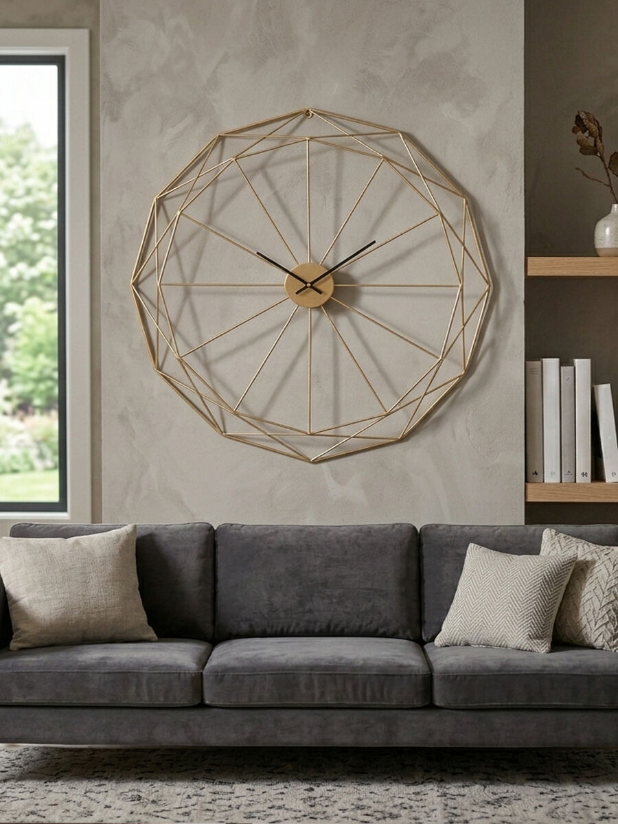 Orsina Genova Geometric Gold Metal Wall Clock – Modern Minimalist Decor