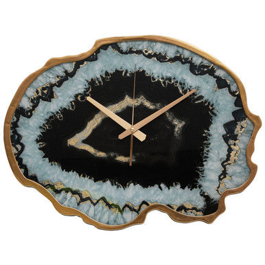 Orsina Celina Black and Gold Agate Effect Wall Clock | Quartz Movement