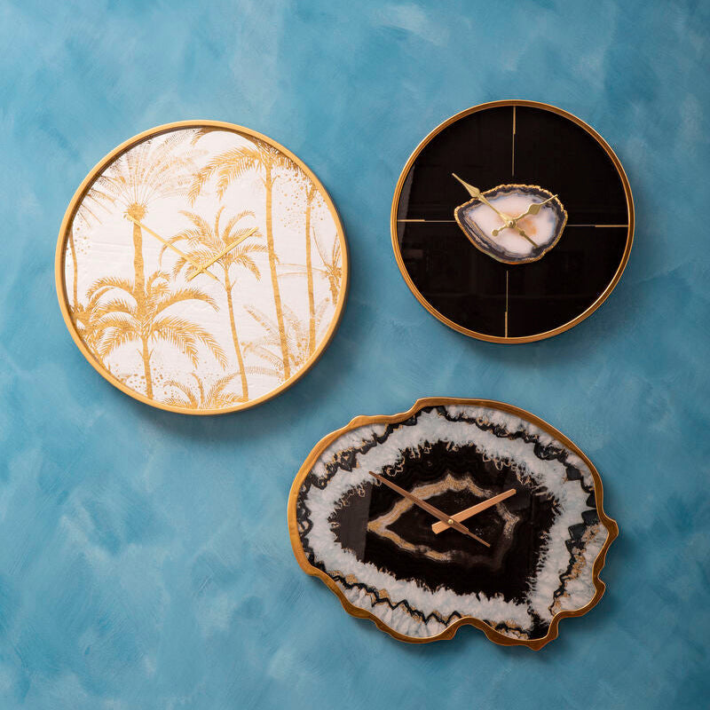 Orsina Celina Black and Gold Agate Effect Wall Clock | Quartz Movement