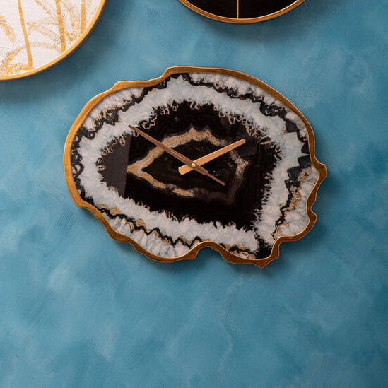 Orsina Celina Black and Gold Agate Effect Wall Clock | Quartz Movement