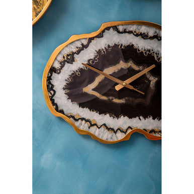 Orsina Celina Black and Gold Agate Effect Wall Clock | Quartz Movement