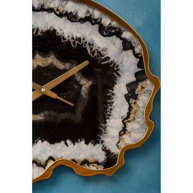 Orsina Celina Black and Gold Agate Effect Wall Clock | Quartz Movement