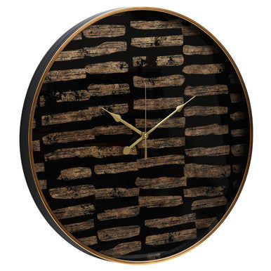 Orsina Celina Modern Wall Clock – Black and Gold Glass Timepiece