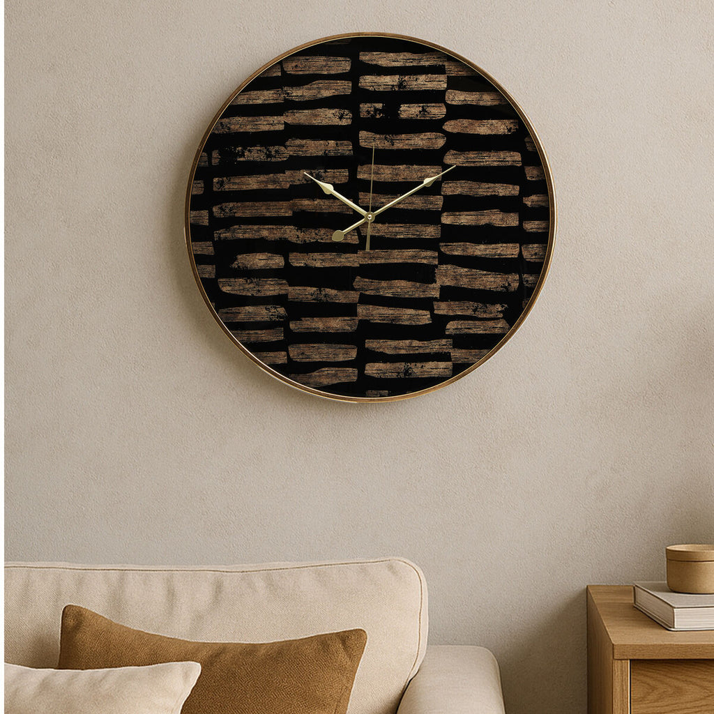 Orsina Celina Modern Wall Clock – Black and Gold Glass Timepiece