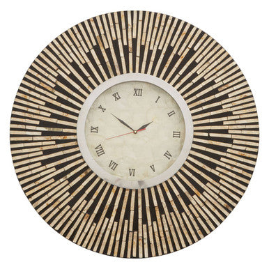Orsina Palu Shell Wall Clock – Black and Natural Mosaic Inlay