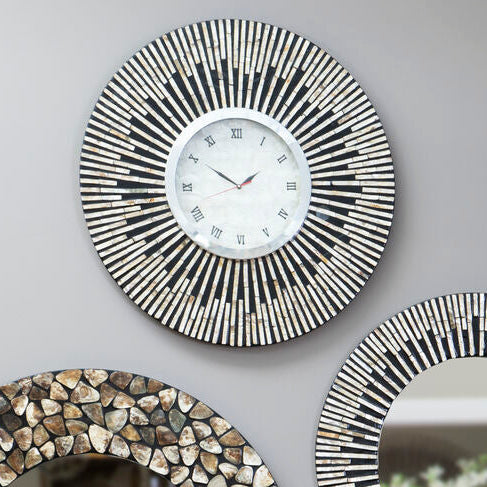 Orsina Palu Shell Wall Clock – Black and Natural Mosaic Inlay