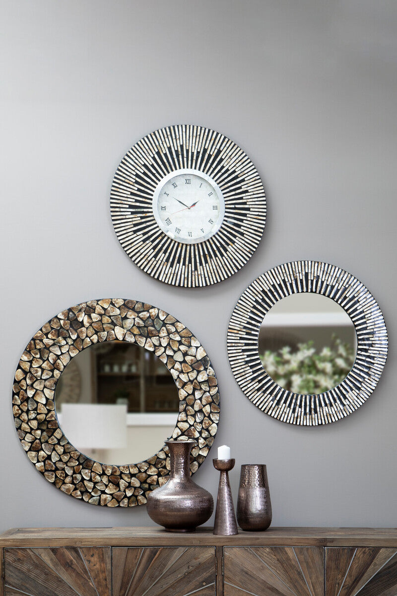 Orsina Palu Shell Wall Clock – Black and Natural Mosaic Inlay