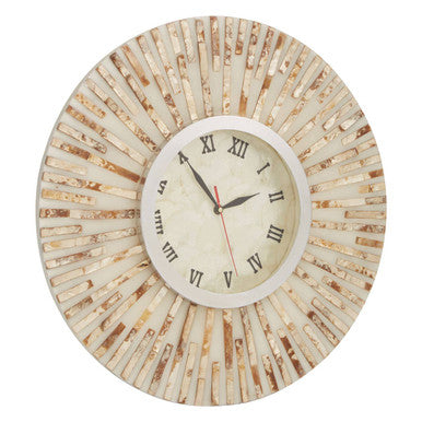 Orsina Palu Natural Shell Wall Clock – Coastal Mosaic Roman Numeral Dial