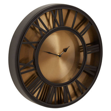 Orsina Mateo Small Wall Clock – Black and Antique Gold Roman Numerals