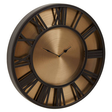 Orsina Mateo Large Wall Clock – Black and Antique Gold Metal