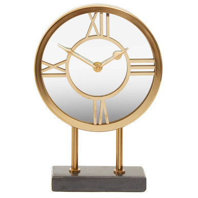 Orsina Mateo Black Marble Base Clock – Polished Metal Mantel Clock