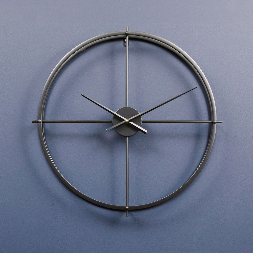 Orsina Kent Large Black Metal Wall Clock – Modern Minimalist Design