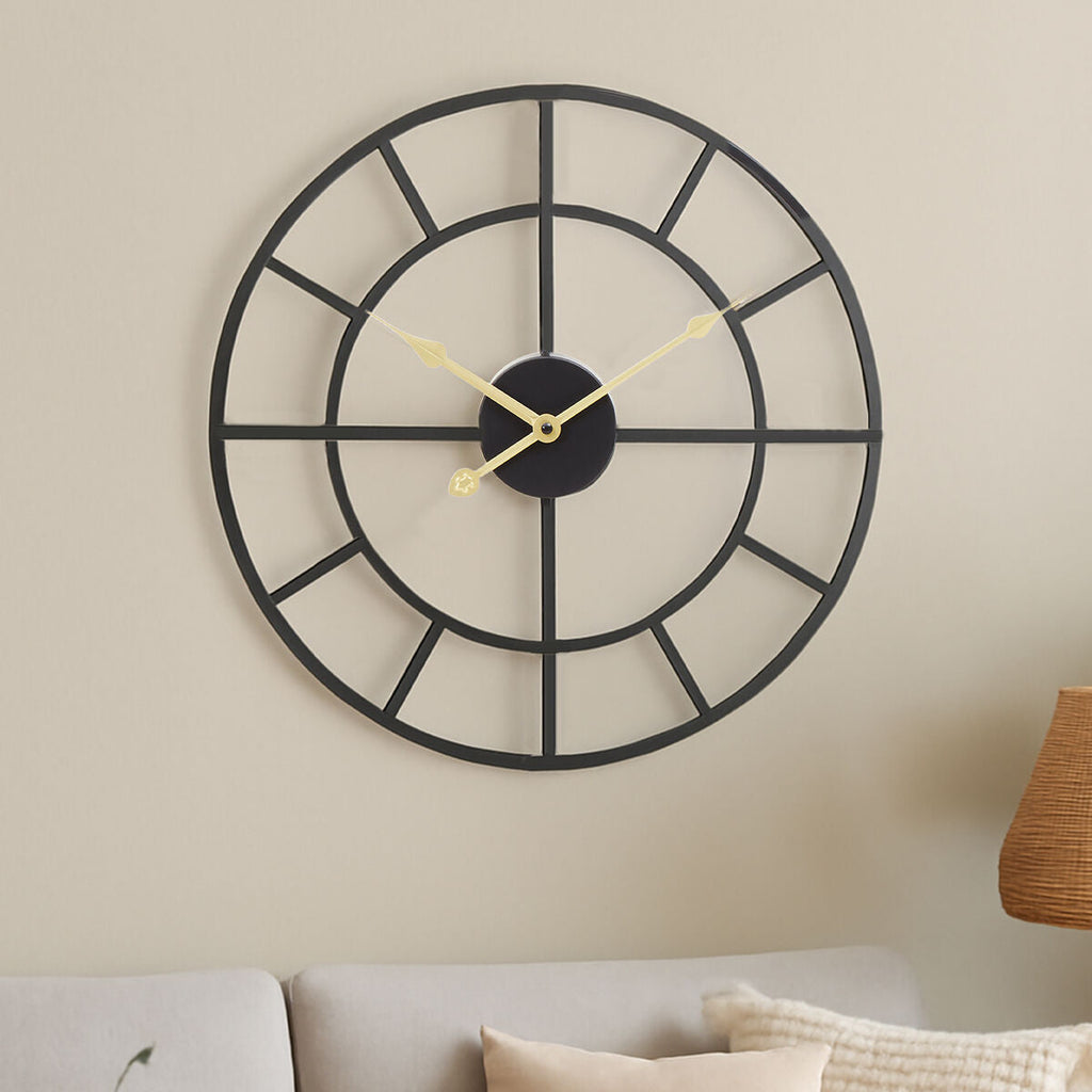Orsina Kent Small Black Metal Wall Clock – Modern Industrial Design