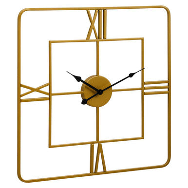 Orsina Kent Small Gold Square Wall Clock – Metal Roman Numeral Decor