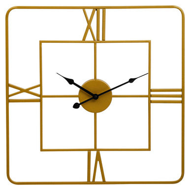 Orsina Kent Small Gold Square Wall Clock – Metal Roman Numeral Decor