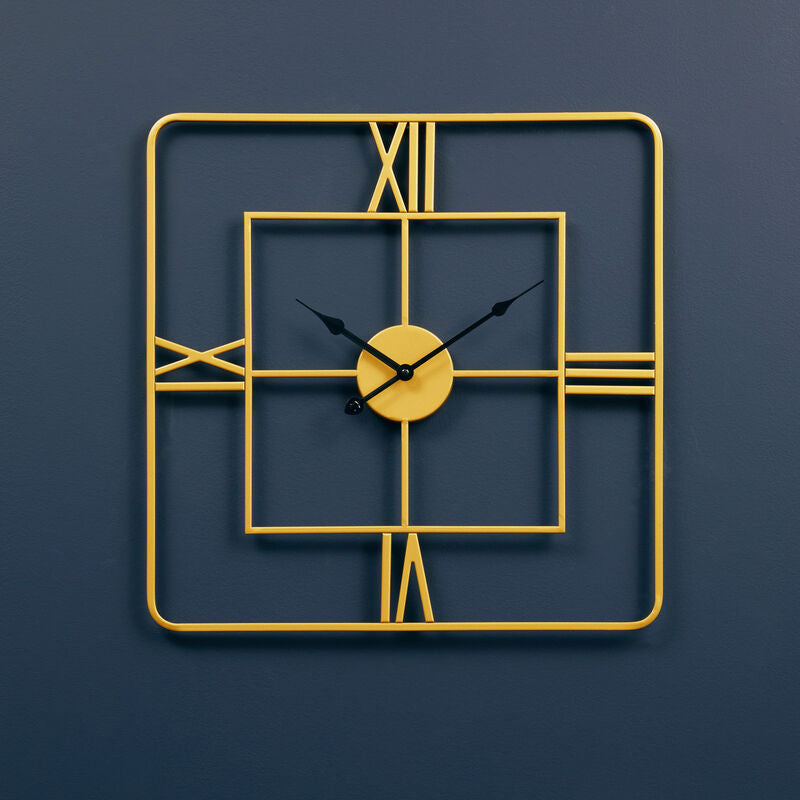Orsina Kent Small Gold Square Wall Clock – Metal Roman Numeral Decor