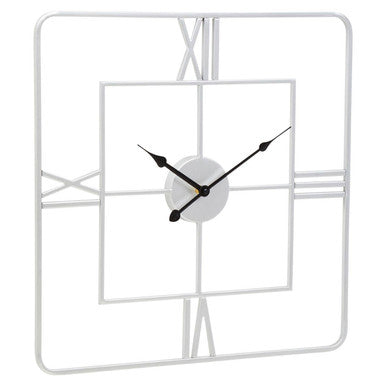 Orsina Kent Large Silver Square Wall Clock – Metal Roman Numeral Design