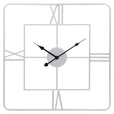 Orsina Kent Large Silver Square Wall Clock – Metal Roman Numeral Design