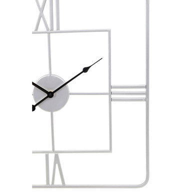 Orsina Kent Large Silver Square Wall Clock – Metal Roman Numeral Design