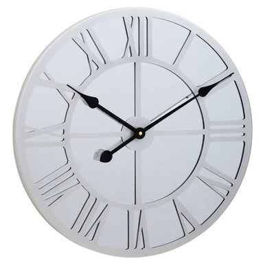 Orsina Kent Silver Mirrored Wall Clock | Skeleton Roman Numeral Design