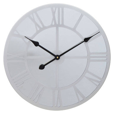 Orsina Kent Silver Mirrored Wall Clock | Skeleton Roman Numeral Design